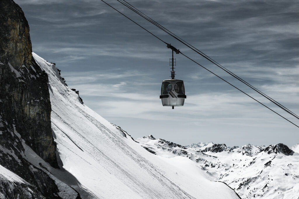 Cable car over mountain, Les Arcs, France